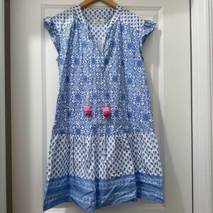 Vineyard Vines Tunic Dress Size XXS Blue Otomi with Pink Tassel
